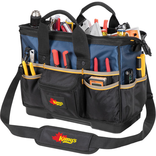 Molded Base Big-Mouth Tote Tool Bag, Ballistic Polyester, 23 Pockets, Black/Blue The Estey Group