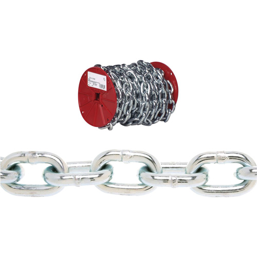 Campbell&reg; Proof Coil Chain, Low Carbon Steel, 3/16" x 100' (30.4 m) L, Grade 30, 800 lbs. (0.4 tons) Load Capacity The Estey Group