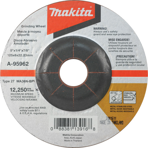 INOX Grinding Wheel, 5" x 1/4", 7/8" Arbor, Aluminum Oxide, Type 27 The Estey Group