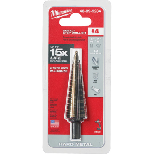 Step Drill Bit, 3/16"/#4 - 7/8"/#4 , 1/32" Increments, High Speed Cobalt The Estey Group