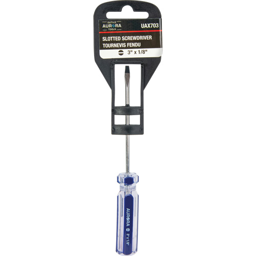 Tournevis &agrave; fente bleu transparent avec bandes , Tige de 1/8", Ronde, Prise en Plastique The Estey Group