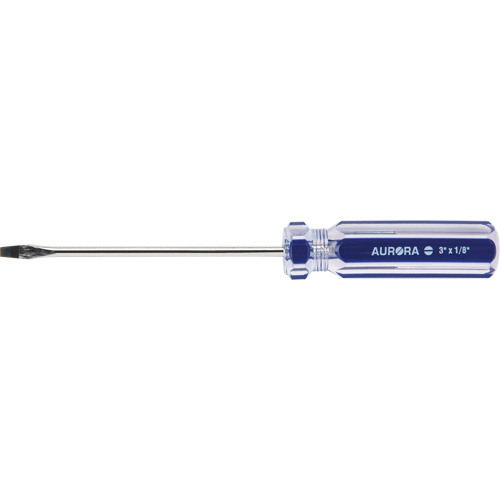 Tournevis &agrave; fente bleu transparent avec bandes , Tige de 1/8", Ronde, Prise en Plastique The Estey Group