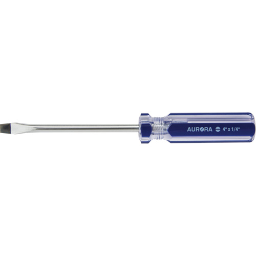 Blue Transparent Striped Slotted Screwdriver, 1/4" Tip, Round, Plastic Handle The Estey Group