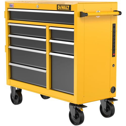 Postes de travail industriel mobile, 8 tiroirs, 40" la x Jaune The Estey Group