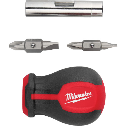 6-in-1 Stubby Multi-Bit Screwdriver, 3" L, Cushion Grip Handle The Estey Group
