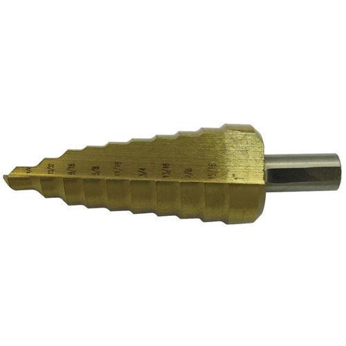 JET-KUT&reg; Super Premium 11-Step Step Drill, 1/4" - 1-3/8" , 7/8"/1"/1/4"/1-3/8"/1-1/8"/1-1/4"/13/16"/25/64"/35/64"/11/16"/1-7/32" Increments, High Speed Steel The Estey Group