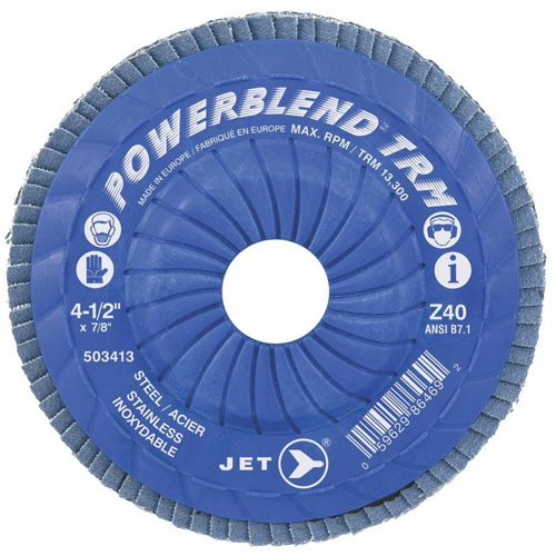 POWERBLEND TRM Trimmable Flap Disc, 4-1/2" x 7/8", Type 29, Z60 Grit, Zirconia Alumina The Estey Group