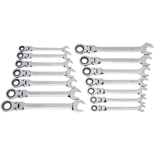 Jeu de cl&eacute;s &agrave; 12 pans et 72 dents, T&ecirc;te articul&eacute;e/Combinaison &agrave; cliquet, 14 morceaux, Imp&eacute;rial et m&eacute;trique The Estey Group