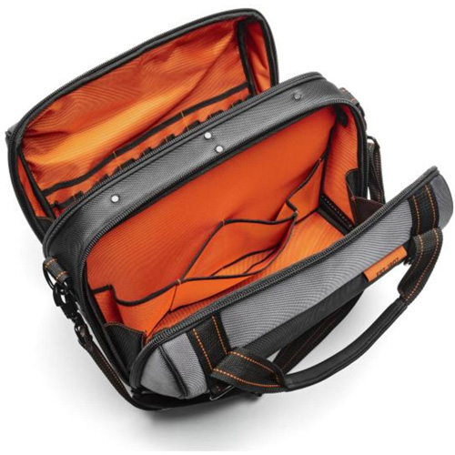 Sac ouvert de 17" pour outils d'ouvrier, Polyester, 3 pochettes, Noir/Gris/Orange The Estey Group