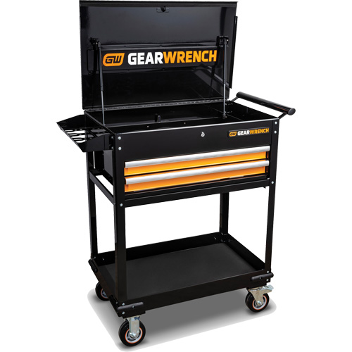 Utility Cart, 2 Drawers, 32-1/2" W x 42" H, Black/Orange The Estey Group