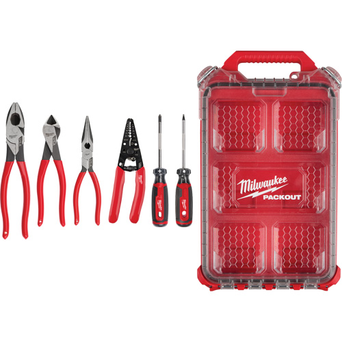 Dipped Grip Pliers, Wire Stripper & Cushion Grip Screwdrivers Set with PACKOUT Organizer The Estey Group