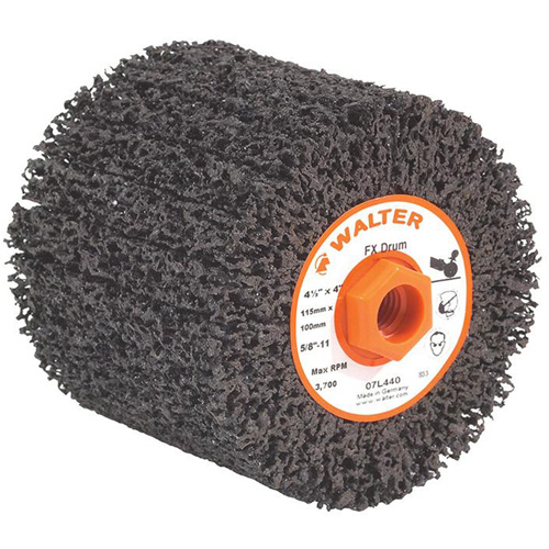 FX Cleaning & Finishing Drum, 4-1/4" Dia. x 4" W, 5/8"-11 Arbor, Coarse Grit The Estey Group