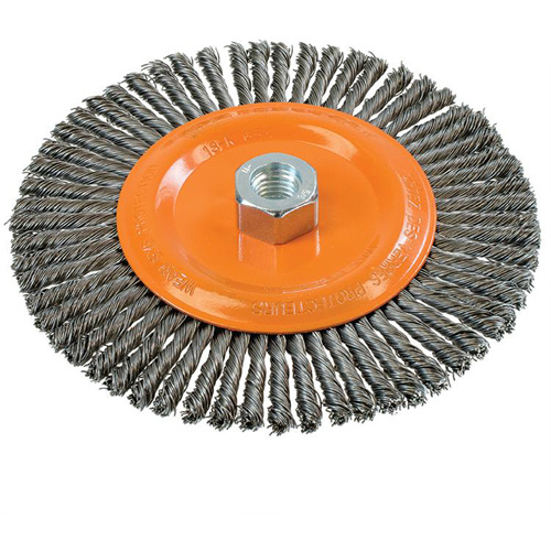 Stringer Bead Knotted Wire Brush, 6-7/8" Dia., 0.02" Fill, 5/8"-11 Arbor, Steel The Estey Group