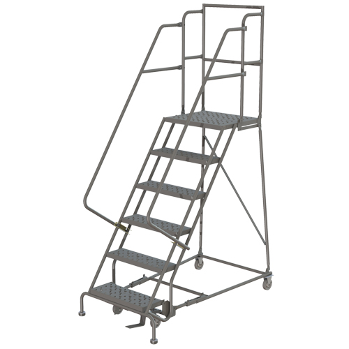 Deep Top Step Rolling Ladder, 6 Steps, 16" Step Width, 60" Platform Height, Steel The Estey Group