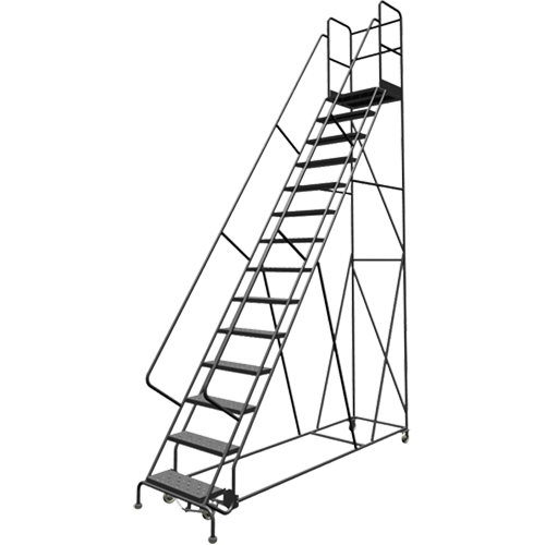 Escabeaux roulants &agrave; dessus profond, 14 marches, Largeur de la marche 24", Hauteur de la plateforme 140", Acier The Estey Group