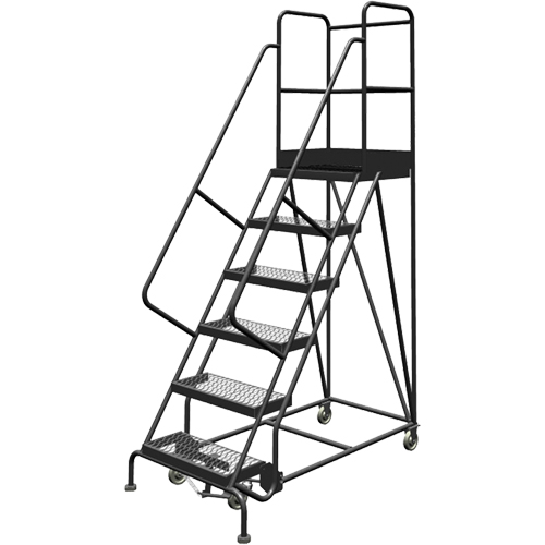 Deep Top Step Rolling Ladder, 6 Steps, 24" Step Width, 60" Platform Height, Steel The Estey Group
