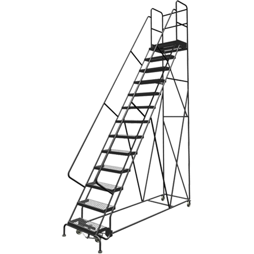 Deep Top Step Rolling Ladder, 13 Steps, 24" Step Width, 130" Platform Height, Steel The Estey Group