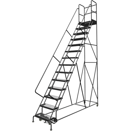 Escabeaux roulants &agrave; dessus profond, 14 marches, Largeur de la marche 24", Hauteur de la plateforme 140", Acier The Estey Group