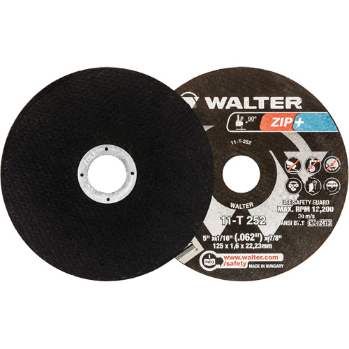Meules &agrave; tronçonner renforc&eacute;es Zip+ pour meuleuse &agrave; angle droit, 5" x 1/16", Arbre de 7/8", Type 1, Alumine de zirconium, 12 200 Tr/min The Estey Group