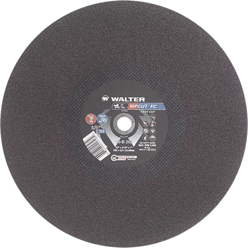 Ripcut Stainless Steel & Steel Cut-Off Wheel for Stationary Saws, 20" x 3/16", 1" Arbor, Type 1, Aluminum Oxide, 3000 RPM The Estey Group