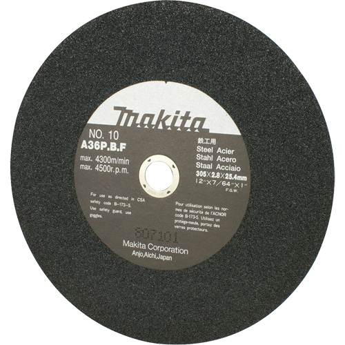 Meule abrasive pour scies &agrave; tronçonner et meuleuses dangle, 12" x 7/64", Arbre de 1", 4500 Tr/min The Estey Group