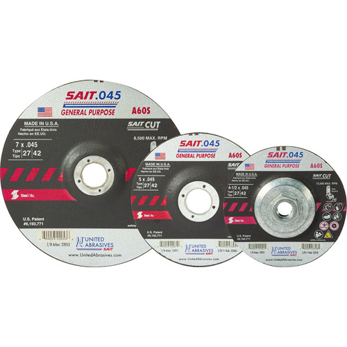 Sait Cutting Wheel, 5" x 0.045", 7/8" Arbor, Type 27, Aluminum Oxide, 12200 RPM The Estey Group