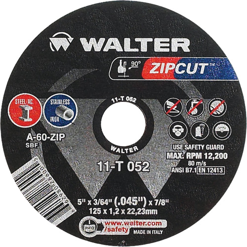 Zipcut Cut-Off Wheel, 5" x 3/64", 7/8" Arbor, Type 1, Aluminum Oxide, 12200 RPM The Estey Group