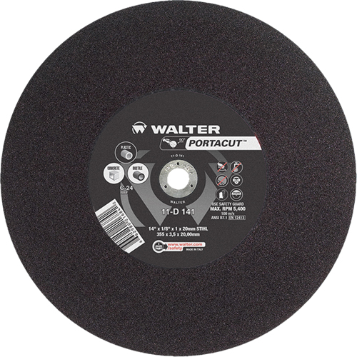 Meule &agrave; tronçonner rapide en acier inoxydable Portacut, 14" x 1/8", Arbre de 3/4", Type 1, Carbure de silicium, 5400 Tr/min The Estey Group