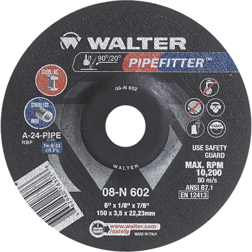 PIPEFITTER Grinding Wheel, 6" x 1/8", 7/8" Arbor, Type 27 The Estey Group