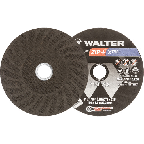 Zip+ Right Angle Grinder Reinforced Cut-Off Wheel, 6" x 1/16", 7/8" Arbor, Type 1, Aluminum Oxide, 10200 RPM The Estey Group