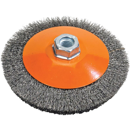 Saucer Crimped Wire Wheel, 6" Dia., 0.012" Fill, 5/8"-11 Arbor The Estey Group