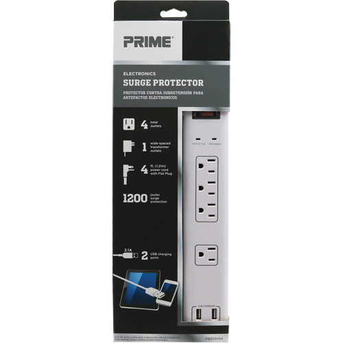 Limiteurs de surtension avec chargeur USB, 4 Prises, 1200 J, 1875 W, Cordon 4' The Estey Group