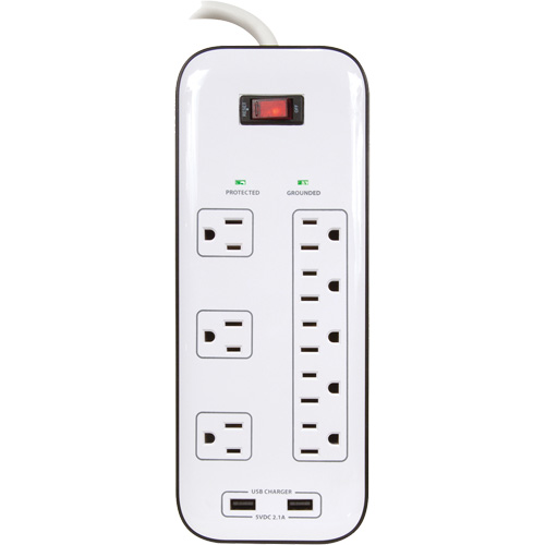 Limiteurs de surtension avec chargeur USB, 8 Prises, 2400 J, 1875 W, Cordon 6' The Estey Group