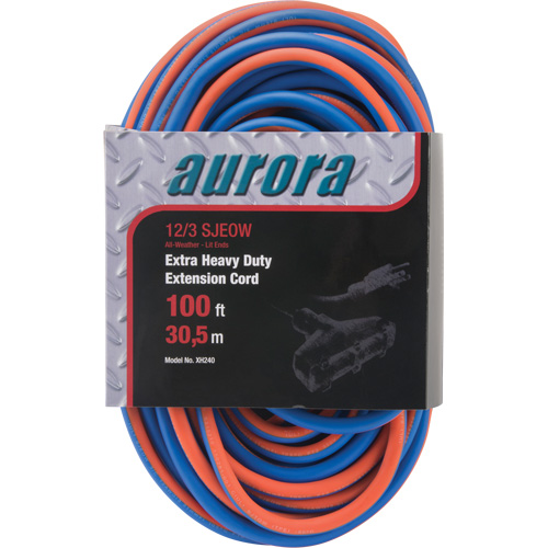 TPE-Rubber Extension Cord with Light Indicator, All-Weather, SJEOW, 12/3 AWG, 15 A, 3 Outlet(s), 100' The Estey Group
