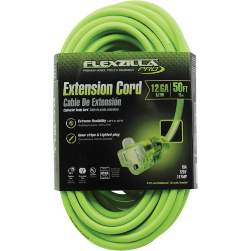 Flexzilla&reg; Pro Industrial Extension Cord, All-Weather, SJTW, 12/3 AWG, 15 A, 50' The Estey Group