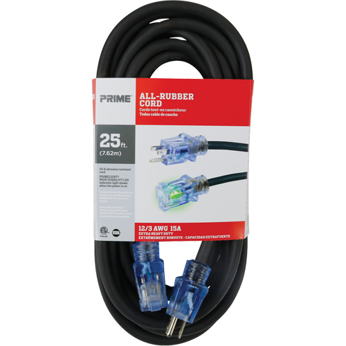 All-Rubber Extension Cord, Outdoor, SJOOW, 12/3 AWG, 15 A, 25' The Estey Group