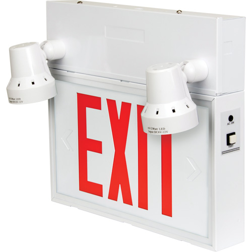 Enseigne de sortie avec &eacute;clairage de s&eacute;curit&eacute;, DEL, &agrave; piles/&agrave; raccordement fixe, 12-1/10" lo x 11" la, Anglais The Estey Group