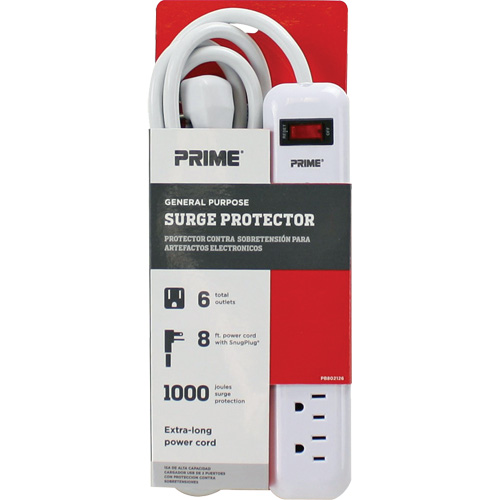 Surge Protector, 6 Outlets, 1000 J, 1875 W, 8' Cord The Estey Group