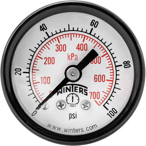 Economy Pressure Gauge, 1-1/2" , 0 - 100 psi, Back Mount, Analogue The Estey Group