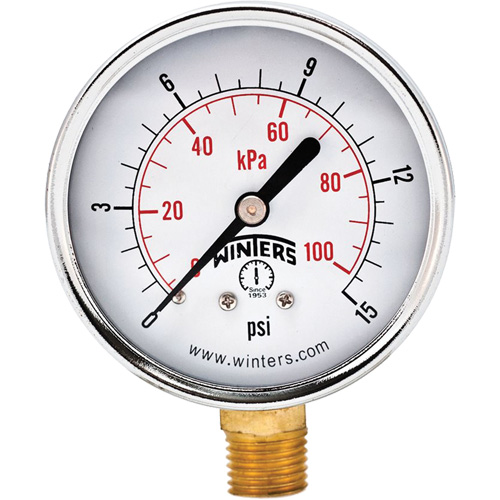 Manom&egrave;tre &eacute;conomique,  2-1/2", 0 - 15 psi, Fixation inf&eacute;rieure, Analogique The Estey Group