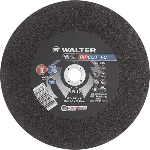 Ripcut Stainless Steel & Steel Cut-Off Wheel for Stationary Saws, 18" x 3/16", 1" Arbor, Type 1, Aluminum Oxide, 3400 RPM The Estey Group