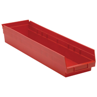 Shelf Bins, 6-5/8" W x 4" H x 23-5/8" D, Red, 50 lbs. Capacity The Estey Group