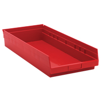 Shelf Bins, 11-1/8" W x 4" H x 23-5/8" D, Red, 50 lbs. Capacity The Estey Group