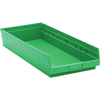 Shelf Bins, 11-1/8" W x 4" H x 23-5/8" D, Green, 50 lbs. Capacity The Estey Group