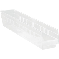 Shelf Bins, 4-1/8" W x 4" H x 23-5/8" D, Clear, 50 lbs. Capacity The Estey Group