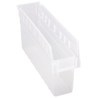 Store-Max Shelf Bins, 4-3/8" W x 8" H x 17-7/8" D, Clear, 56 lbs. Capacity The Estey Group