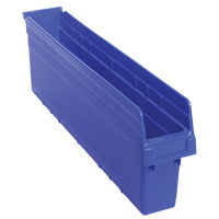 Store-Max Shelf Bins, 4-3/8" W x 8" H x 23-5/8" D, Blue, 68 lbs. Capacity The Estey Group