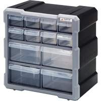 Drawer Cabinet, Plastic, 12 Drawers, 10-1/2" x 6-1/4" x 10-1/4", Black The Estey Group