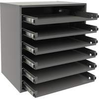 Small Bearing Slide Rack, Steel, 6 Slots, 15-9/16" W x 11-7/8" D x 16-3/8" H, Grey The Estey Group