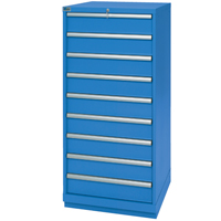 Drawer Cabinets, 9 Drawers, 28-1/4" W x 28-1/2" D x 59-1/2" H, Bright blue The Estey Group